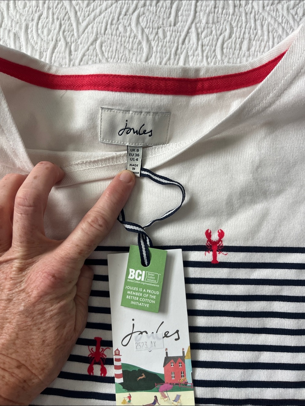 Joules NWT size 4/small Nantucket style navy white lobsters long sleeve tee - Picture 2 of 3